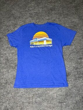 Blockbuster “Make It A Blockbuster Night” Retro Graphic T Shirt Blue Women Large